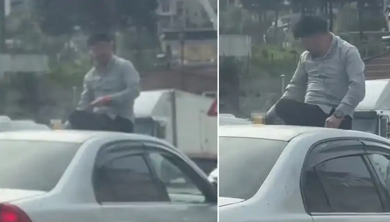 Trafikte Şaşkınlığa Neden Olan Otomobil Üzerinde Alem Görüntüleri